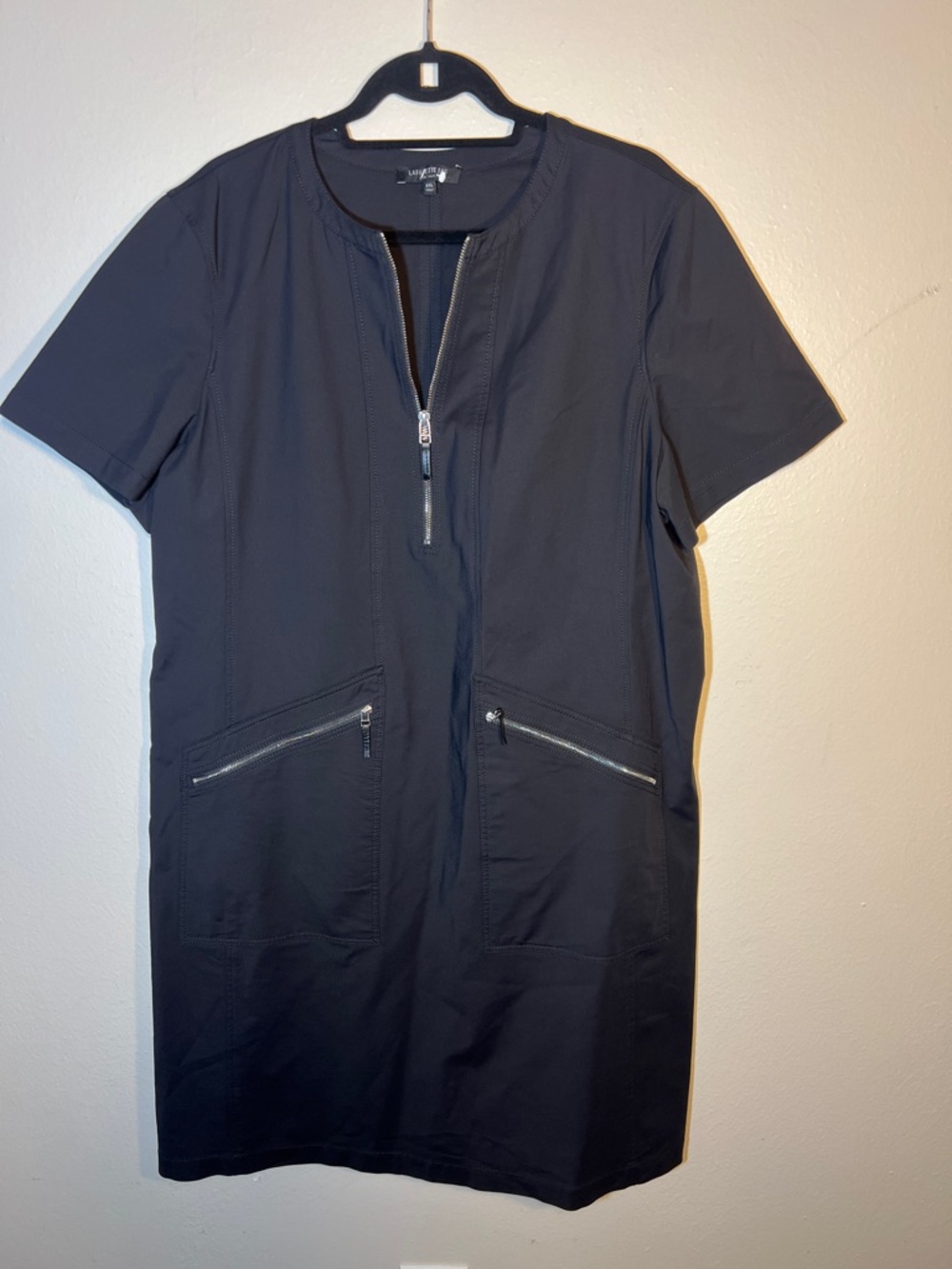 Lafayette 148 New York Black Short Sleeve Silver Zipper Detail Dress XXL